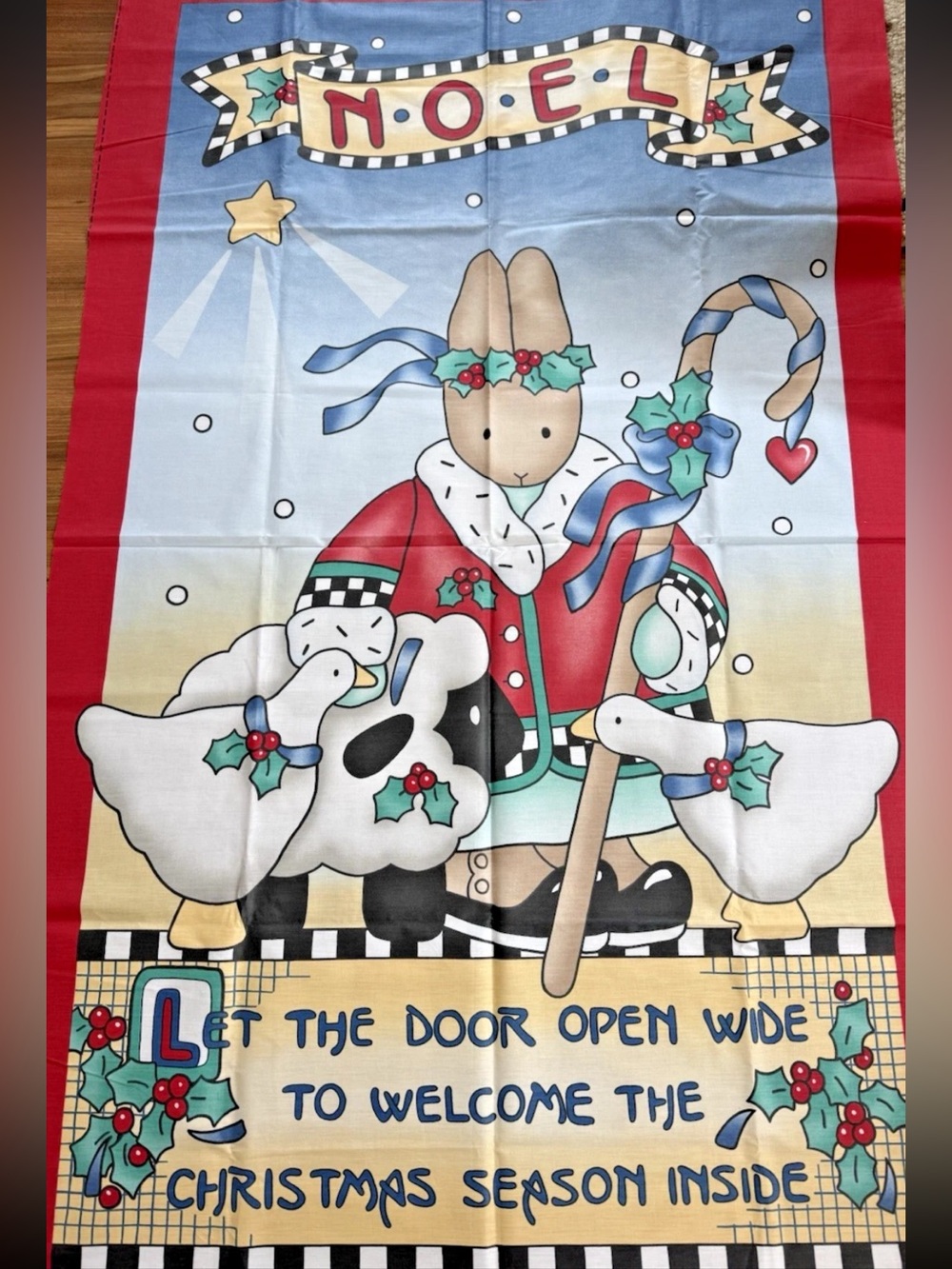 Vintage Daisy Kingdom NOEL Christmas Door Panel Banner Cotton Fabric 35"x60"